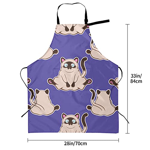 Delantal de Chef siamés para mascotas, lindo Animal inteligente, lindo Animal inteligente, gato, mascota, siamés, corbata ajustable con bolsillos para adultos
