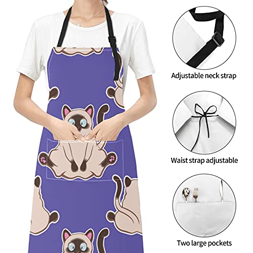 Delantal de Chef siamés para mascotas, lindo Animal inteligente, lindo Animal inteligente, gato, mascota, siamés, corbata ajustable con bolsillos para adultos