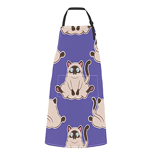 Delantal de Chef siamés para mascotas, lindo Animal inteligente, lindo Animal inteligente, gato, mascota, siamés, corbata ajustable con bolsillos para adultos