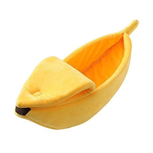 Delisouls Lindo cama de gato, cama de donut de felpa, suave en forma de plátano, casa de acogida para gatos, gatitos, conejos, perros pequeños y mascotas