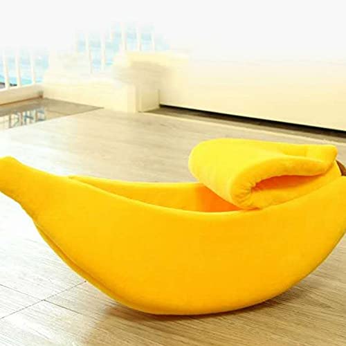 Delisouls Lindo cama de gato, cama de donut de felpa, suave en forma de plátano, casa de acogida para gatos, gatitos, conejos, perros pequeños y mascotas