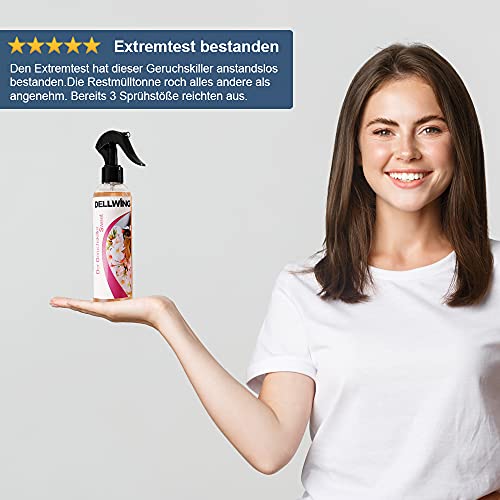 DELLWING Der geruchsskiller Premium Box - Spray neutralizador de olores (3 x 250 ml) - Eliminador de olores microbiológico para casa, gatos, perros, zapatos, humo, ropa, etc