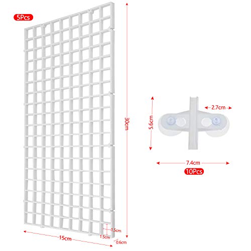 Demason 5 Pcs Divisor de Acuario, Rejilla Divisora Acuario, para Tanques de Acuario, Divisor de Aislamiento para Peceras, Separador de Bandeja para Peces, con 10 Ventosas Divisorias (Blanco)