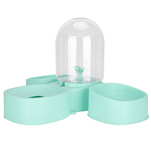 Dispensador de alimento para perros Juego de cuencos de agua y comida Suministros de alimentación para gatos Dispensador de agua para gatos Plástico(Green water dispenser + double bowl)