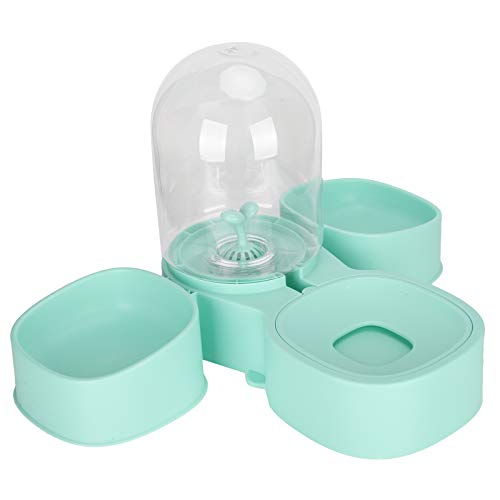 Dispensador de alimento para perros Juego de cuencos de agua y comida Suministros de alimentación para gatos Dispensador de agua para gatos Plástico(Green water dispenser + double bowl)