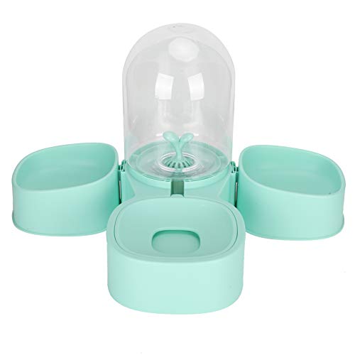 Dispensador de alimento para perros Juego de cuencos de agua y comida Suministros de alimentación para gatos Dispensador de agua para gatos Plástico(Green water dispenser + double bowl)