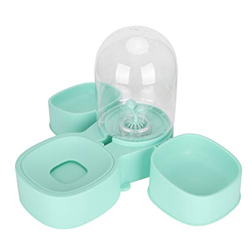 Dispensador de alimento para perros Juego de cuencos de agua y comida Suministros de alimentación para gatos Dispensador de agua para gatos Plástico(Green water dispenser + double bowl)