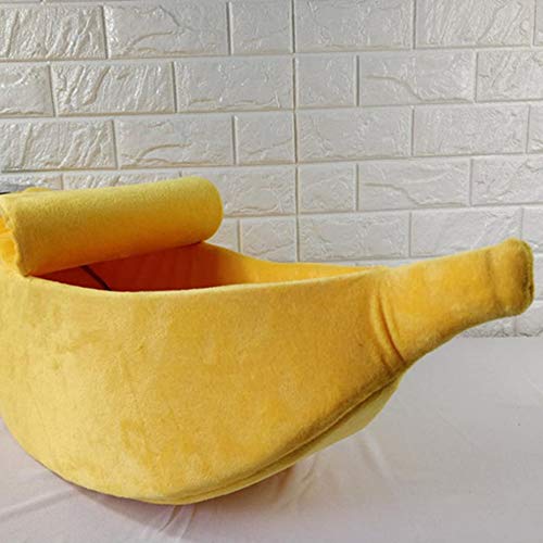 Divertida forma de plátano mascotas gato cama casa acogedor lindo cachorro plátano cojín perrera caliente portátil mascota cesta suministros estera camas (S)