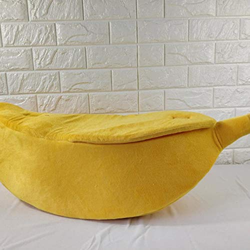 Divertida forma de plátano mascotas gato cama casa acogedor lindo cachorro plátano cojín perrera caliente portátil mascota cesta suministros estera camas (S)