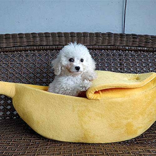 Divertida forma de plátano mascotas gato cama casa acogedor lindo cachorro plátano cojín perrera caliente portátil mascota cesta suministros estera camas (S)