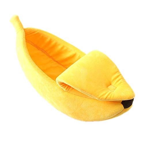 Divertida forma de plátano mascotas gato cama casa acogedor lindo cachorro plátano cojín perrera caliente portátil mascota cesta suministros estera camas (S)