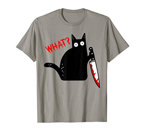 Divertido gato negro asesino con cuchillo - Gato negro ¿QUÉ? Camiseta