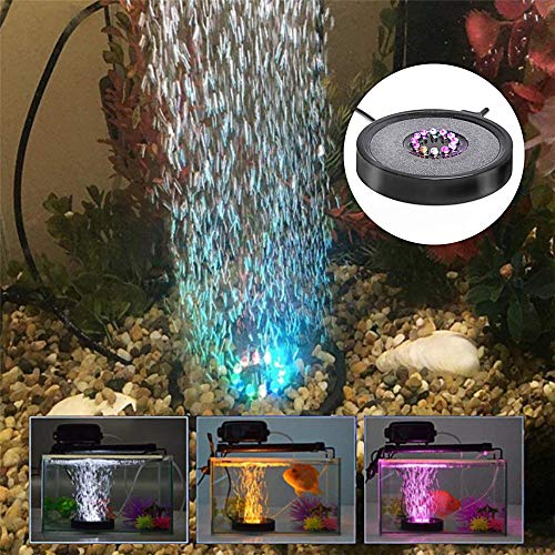 DIYARTS Disco de Piedra de Aire para Acuario LED Redondo Color Multicolor Fish Tank Difusor de Burbuja de Piedra de Aire con Cambio automático de Color de 12 LED (Enchufe de la UE)
