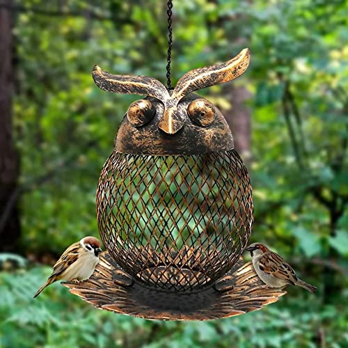 DKKDD Comedero para pájaros de Hierro Forjado, búho, colibrí, decoración Colgante para jardín al Aire Libre, Suministros para Mascotas, Accesorios para pájaros (Búho)