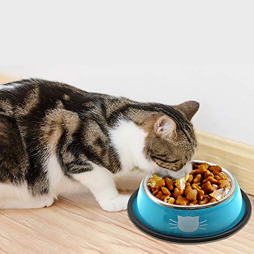 DMSL Cuenco para Gato Antideslizante 2 Piezas, Comederos de Acero Inoxidable Tazón de Gatos para Agua Comida, Comederos y Bebederos para Gatitos Cachorros Conejos Mascotas Animales Pequeños