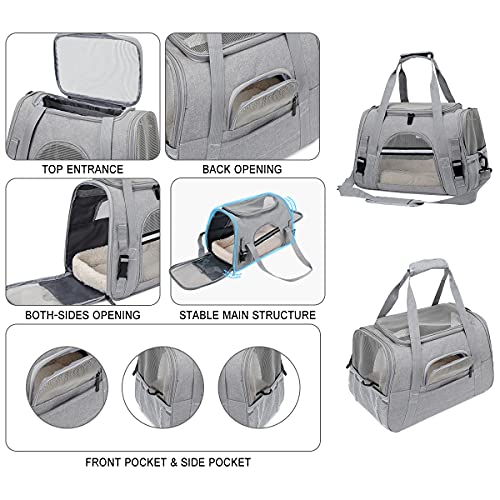 Dociote Transportín para Perros Portador de Gato Portátil de Malla Transpirable Bolsa de Viaje para Perro con Correas de Hombro Estera Extraíble Bolsa de Transporte Plegable para Gato Perro Gris