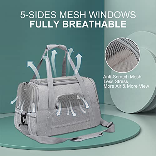 Dociote Transportín para Perros Portador de Gato Portátil de Malla Transpirable Bolsa de Viaje para Perro con Correas de Hombro Estera Extraíble Bolsa de Transporte Plegable para Gato Perro Gris