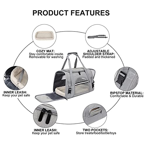Dociote Transportín para Perros Portador de Gato Portátil de Malla Transpirable Bolsa de Viaje para Perro con Correas de Hombro Estera Extraíble Bolsa de Transporte Plegable para Gato Perro Gris