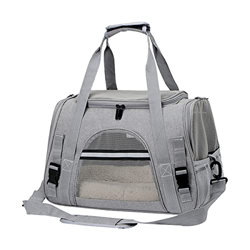 Dociote Transportín para Perros Portador de Gato Portátil de Malla Transpirable Bolsa de Viaje para Perro con Correas de Hombro Estera Extraíble Bolsa de Transporte Plegable para Gato Perro Gris