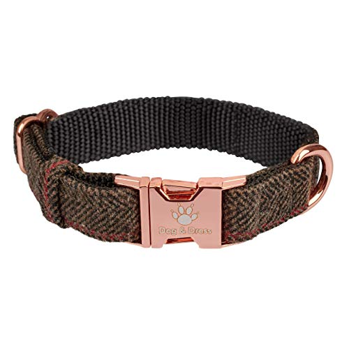 Dog & Dress Collar y Correa Perro, Oro Rosa, Collar Ajustable, Correa 2 m, 3 Anillos, mosquetón, Perros Pequeño Mediano Grande, Tweed + Nylon, Regalo Accesorios para Mascotas