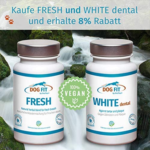 DOG FIT by PreThis® Fresh | Contro l'alitosi e le gengiviti nei cani 100% Naturale | 16 erbe per una Flora orale Sana