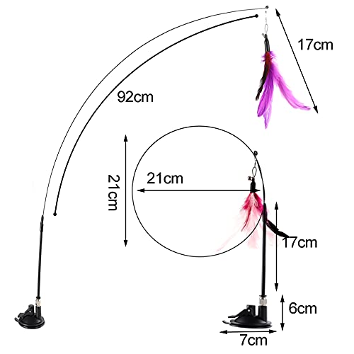 Dorakitten Plumas de Juguete interactivas para Gatos - Juguete para Gatos Gato Ángel Ventosa Cable de Acero de Mano Fijo con 5 Piezas Juego de reemplazo de Cabeza de Pluma