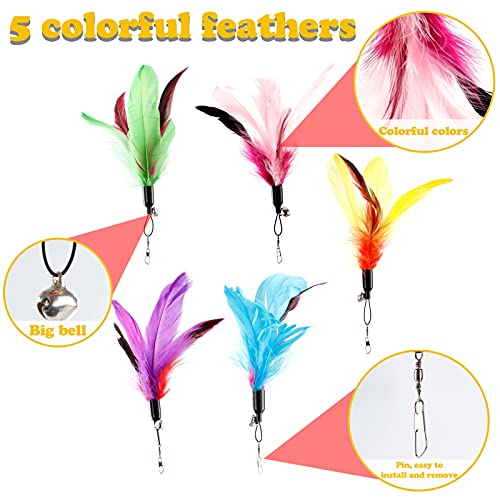 Dorakitten Plumas de Juguete interactivas para Gatos - Juguete para Gatos Gato Ángel Ventosa Cable de Acero de Mano Fijo con 5 Piezas Juego de reemplazo de Cabeza de Pluma
