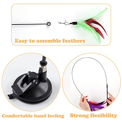 Dorakitten Plumas de Juguete interactivas para Gatos - Juguete para Gatos Gato Ángel Ventosa Cable de Acero de Mano Fijo con 5 Piezas Juego de reemplazo de Cabeza de Pluma