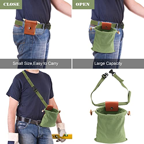 Dreamtop Bolsa de forraje de lona encerada plegable con correa de hebilla ajustable para exteriores, senderismo, recoger tesoros y conchas marinas frutos secos, Green,
