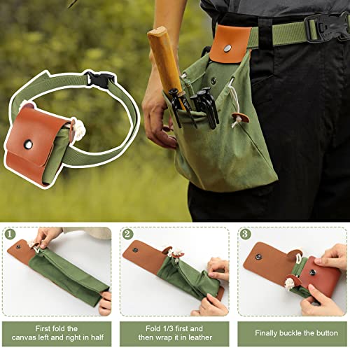 Dreamtop Bolsa de forraje de lona encerada plegable con correa de hebilla ajustable para exteriores, senderismo, recoger tesoros y conchas marinas frutos secos, Green,