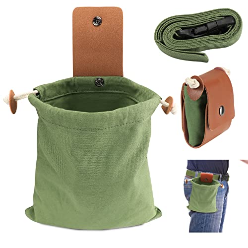 Dreamtop Bolsa de forraje de lona encerada plegable con correa de hebilla ajustable para exteriores, senderismo, recoger tesoros y conchas marinas frutos secos, Green,