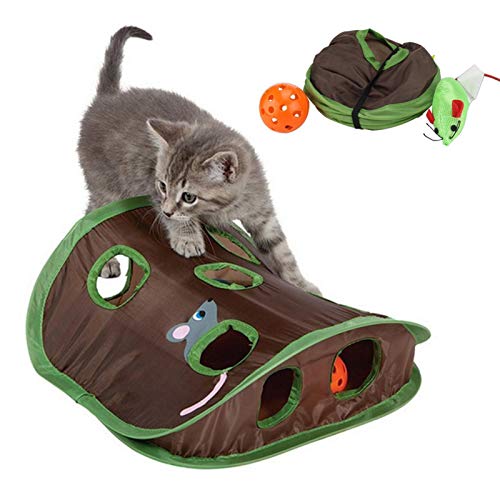 duhe189014 Juguete Interactivo para Gatos Túnel para Gatos de Nueve Agujeros Tienda educativa de Inteligencia Campana para Mascotas Juego de Juguetes : fácil de Abrir en Pocos Segundos con Delightful