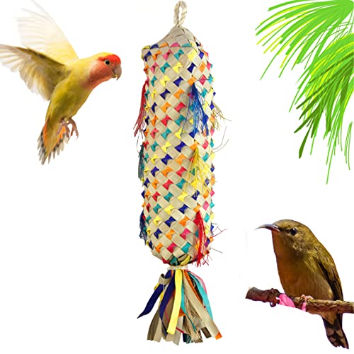 DZAY Juguete para loro, juguete para masticar, juguete para periquitos, cacatúas, pájaros, caja de ratán, hojas de palma, juguete para pájaros, accesorios para periquitos, cacatúas, canarios