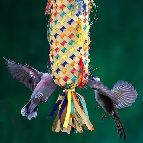 DZAY Juguete para loro, juguete para masticar, juguete para periquitos, cacatúas, pájaros, caja de ratán, hojas de palma, juguete para pájaros, accesorios para periquitos, cacatúas, canarios