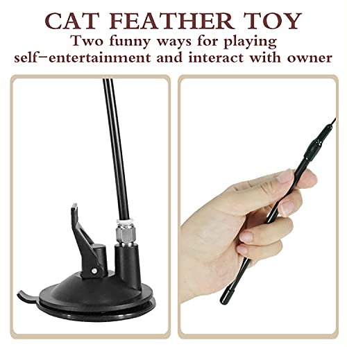 Eastlion Juguetes con Plumas para Gatos con Campana y Ventosa, Varita Gatitos Interactivos para Interior Ejercitar y Jugando