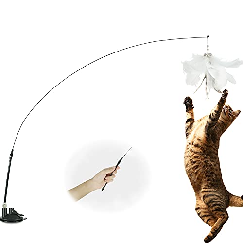 Eastlion Juguetes con Plumas para Gatos con Campana y Ventosa, Varita Gatitos Interactivos para Interior Ejercitar y Jugando