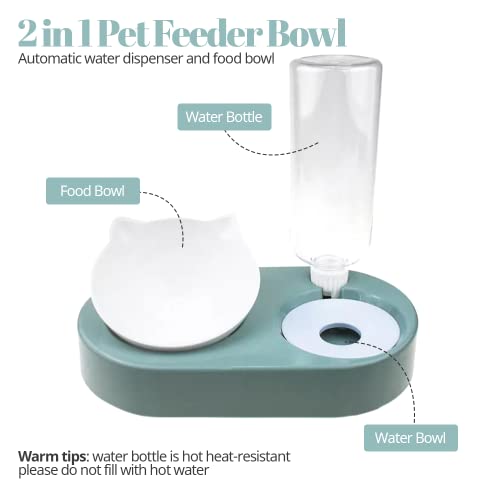 Edipets, Comedero Gato, Bebedero Gatos, Capacidad 600 ml, Antiahogo, Antideslizante, Dispensador Comida Agua, Antigoteo, Accesorios (Verde)