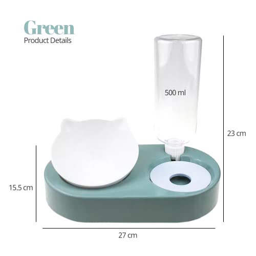 Edipets, Comedero Gato, Bebedero Gatos, Capacidad 600 ml, Antiahogo, Antideslizante, Dispensador Comida Agua, Antigoteo, Accesorios (Verde)