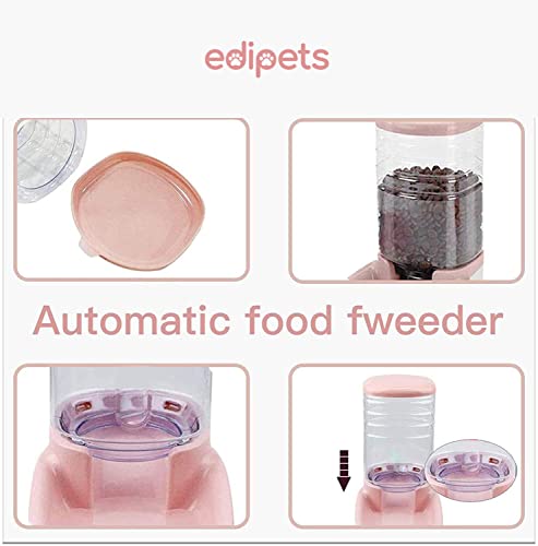 Edipets, Dispensador para Gatos y Perros, Comida y Agua, Pack 2 Unidades, Automático, 3.8 L c/u, Comedero, Alimentador y Bebedero para Mascotas (Rosa)