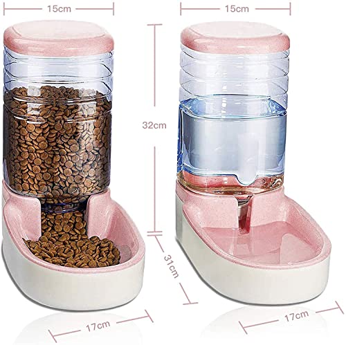 Edipets, Dispensador para Gatos y Perros, Comida y Agua, Pack 2 Unidades, Automático, 3.8 L c/u, Comedero, Alimentador y Bebedero para Mascotas (Rosa)