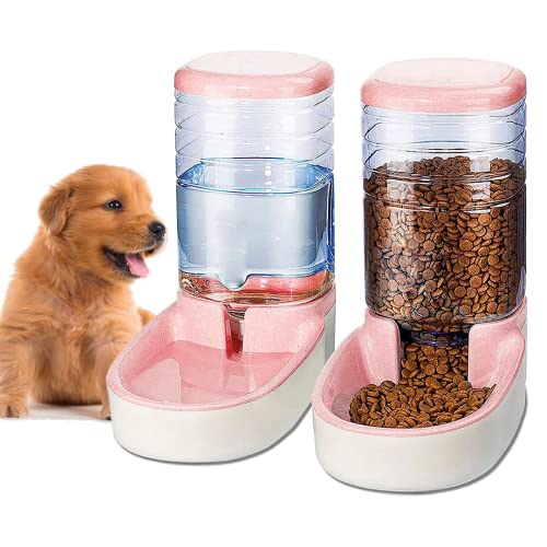 Edipets, Dispensador para Gatos y Perros, Comida y Agua, Pack 2 Unidades, Automático, 3.8 L c/u, Comedero, Alimentador y Bebedero para Mascotas (Rosa)