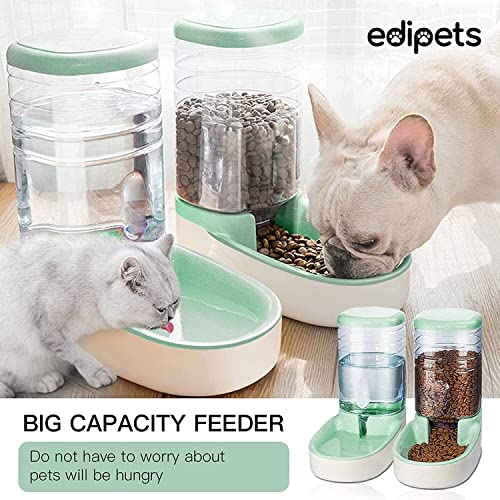 Edipets, Dispensador para Gatos y Perros, Comida y Agua, Pack 2 Unidades, Automático, 3.8 L c/u, Comedero, Alimentador y Bebedero para Mascotas (Verde)