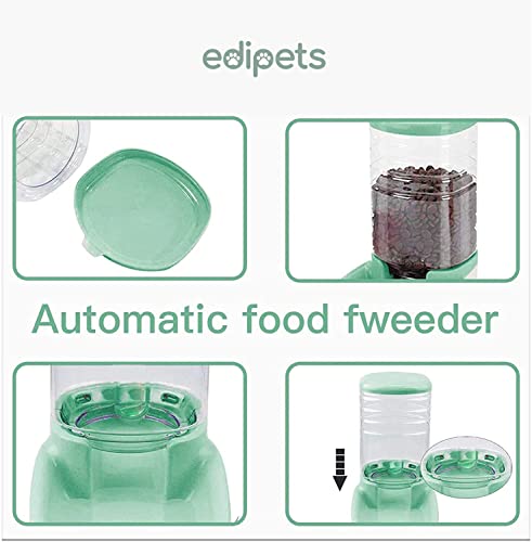 Edipets, Dispensador para Gatos y Perros, Comida y Agua, Pack 2 Unidades, Automático, 3.8 L c/u, Comedero, Alimentador y Bebedero para Mascotas (Verde)