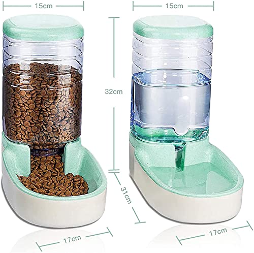 Edipets, Dispensador para Gatos y Perros, Comida y Agua, Pack 2 Unidades, Automático, 3.8 L c/u, Comedero, Alimentador y Bebedero para Mascotas (Verde)