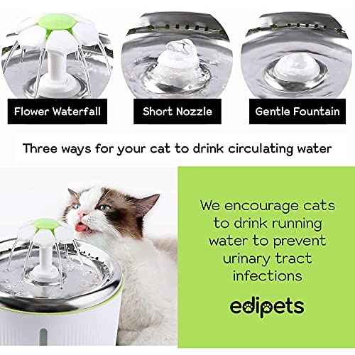 Edipets, Fuente para Gatos, Bebedero para Mascotas Perro, Accesorio Dispensador de Agua , Bebedero Gatos , Silenciosa, Ventana de Control de Nivel, Incluye 2 Cepillos y 3 Filtros de Carbón