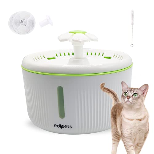 Edipets, Fuente para Gatos, Bebedero para Mascotas Perro, Accesorio Dispensador de Agua , Bebedero Gatos , Silenciosa, Ventana de Control de Nivel, Incluye 2 Cepillos y 3 Filtros de Carbón
