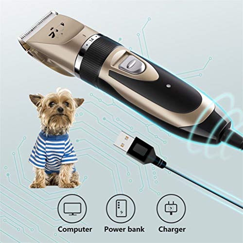 Eléctrica recargable Trimmer pelo del animal doméstico del gato del perro casero de poco ruido de las podadoras de pelo y estética máquina de afeitar de la máquina de corte fijado + peine Cabeza de po