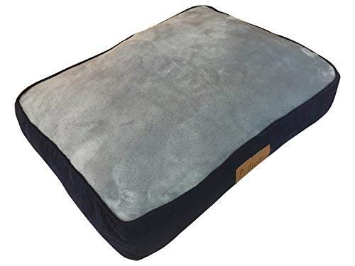 Ellie-Bo - Cama para Perro de 60 cm, tamaño pequeño (56 x 41 cm), Laterales de Pana Azul y Parte Superior de Piel sintética Gris.