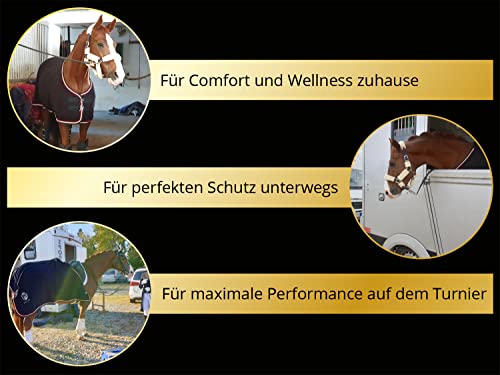 EQUILYX Manta para caballo, con correas cruzadas [ajuste perfecto] Manta de forro polar, manta para establo y transporte, cálida, absorbe la humedad, transpirable, color negro, 155 cm
