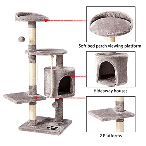 Erommy Árbol rascador interior para gatos de 112 cm, gris oscuro, gris claro